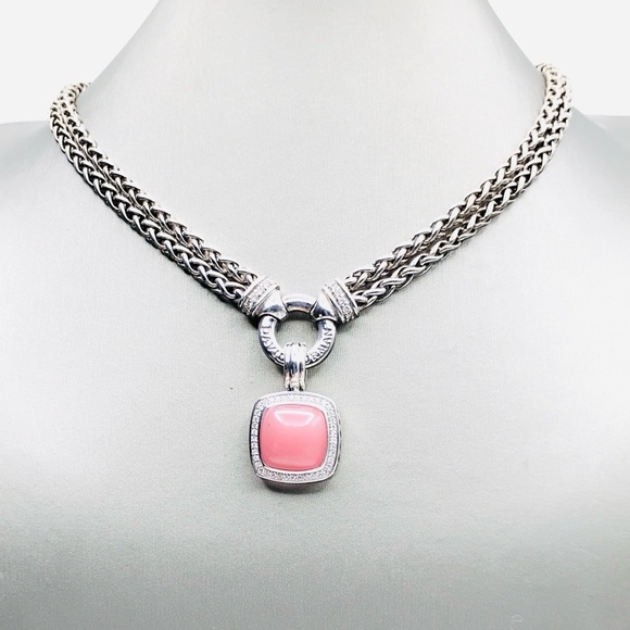 David Yurman Albion 14mm Guava Quartz Diamonds Pendant Enhancer - Picture 4 of 8